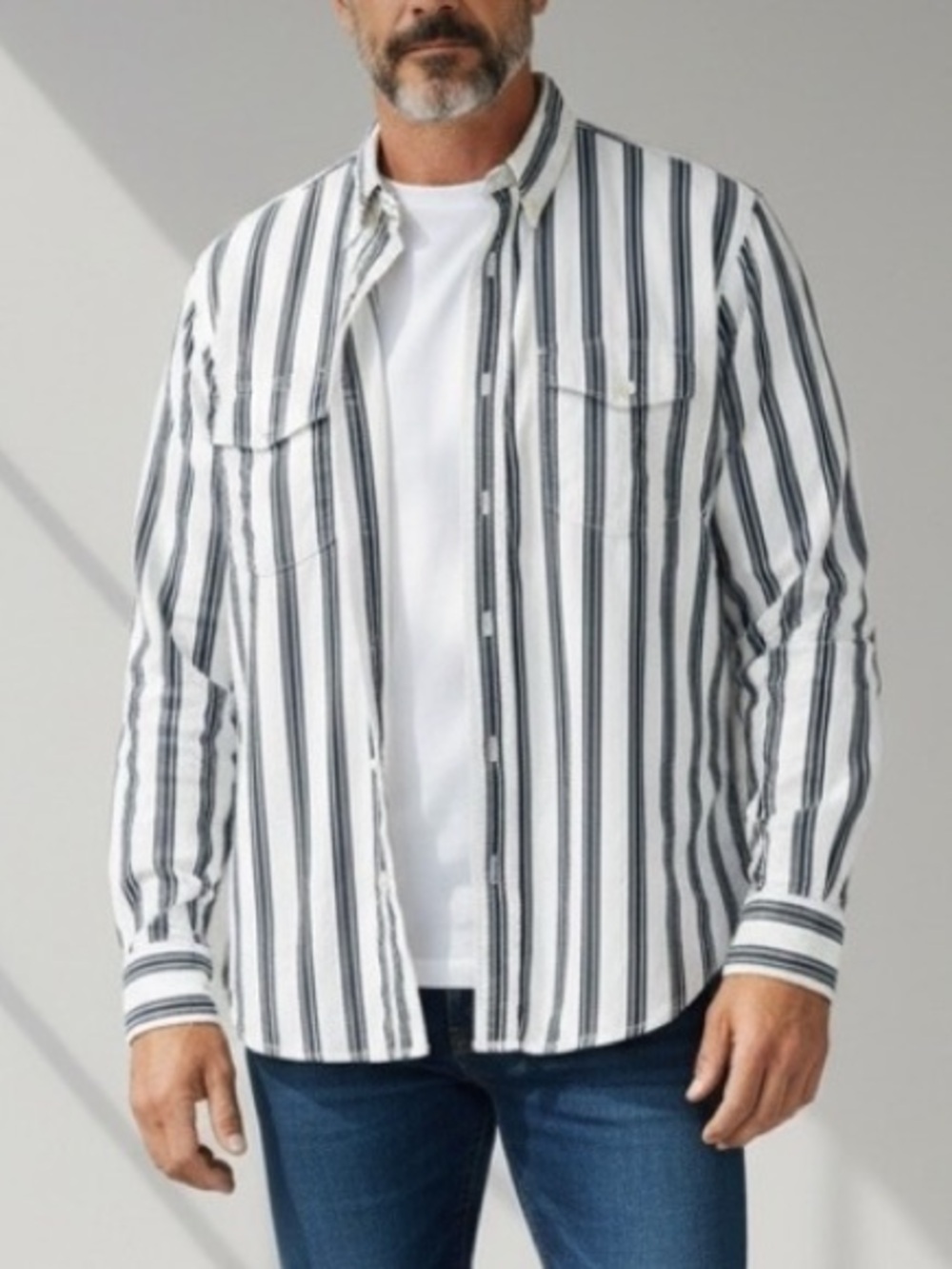 Vintage Wrangler Western White Striped Button Down Shirt Men's XL Cowboy Corral‎
